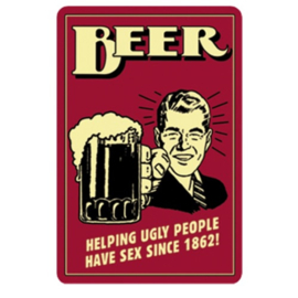 metalen wandbord beer helping people have sex  20x30 cm