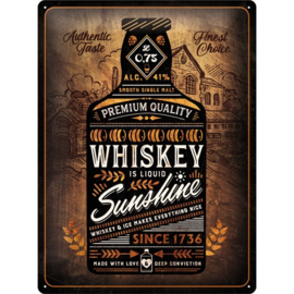 metalen wandplaat whiskey is liquid sunshine 30x40 cm