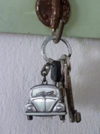 VW beetle Sleutelhanger Vintage mat zilver winkelwagenmuntje