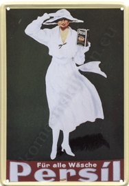 metalen ansichtkaart persil dame in witte jurk 10-14 cm