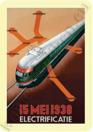 metalen ansichtkaart trein 1938 10-14 cm.