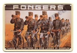 metalen ansichtkaart fongers  fietsen / leger 10-14 cm
