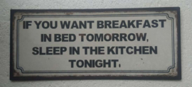 metalen wandplaat breakfast in bed 30x13 cm