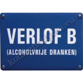 metalen wandplaat Verlof B (alcoholvrije dranken) 10-14 cm