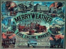 blikken bord merrywheather fire engine / brandweer 30-40 cm
