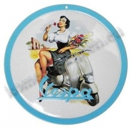 rond metalen bord vespa bloemenmeisje 15 cm