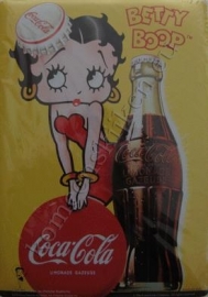 blikken ansichtkaart Betty boop geel, glas coca cola 15-21 cm