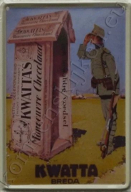 metalen ansichtkaart kwatta chocolade soldaat 10-14 cm