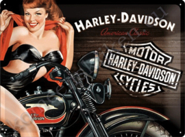 wandplaat harley davidson biker babe red 30-40 cm