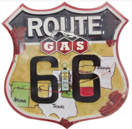 metalen schild Route 66 gas 48x48 cm