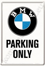 metalen ansichtkaart BMW parking only 10-14 cm