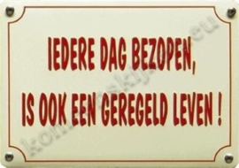 blikken wandplaat Iedere dag bezopen is ook een geregeld leven 10-14 cm