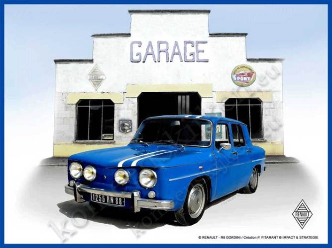 metalen wandbord renault 8 gordini / garage 15-20 cm