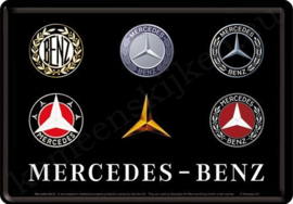Metalen ansichtkaart Mercedes Benz alle logo's 10-14 cm