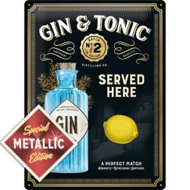 metalen wandbord Gin and tonic metalic 30x40 cm
