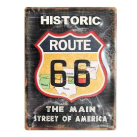 Stalen schild historic route 66 30x40 cm