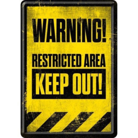 Metalen Postcard Restricted Area Keep Out 10x14 cm