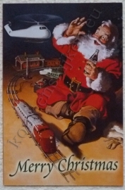 papieren kerstkaart coca cola kerstman met trein en helicopter