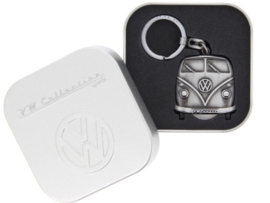 VW bulli bus T1 sleutelhanger vintage mat zilver winkelwagenmuntje