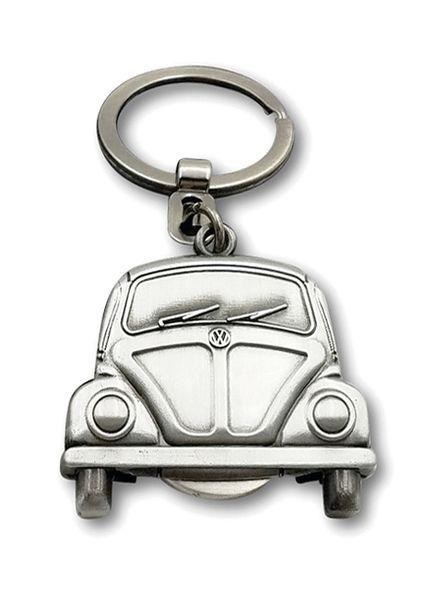 VW beetle Sleutelhanger Vintage mat zilver winkelwagenmuntje