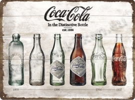 metalen wandplaat Coca Cola, distinctive bottles 30-40 cm