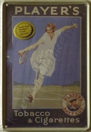metalen ansichtkaart player's tennis 10-14 cm
