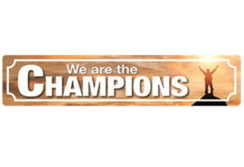 metalen wandbord We are the champions 46x10 cm