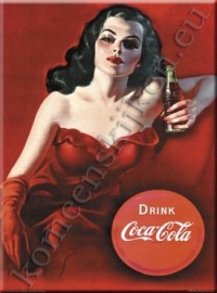 metalen ansichtkaart Coca Cola dame rood 15-21 cm