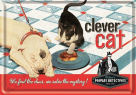 metalen ansichtkaart clever cat / kat 10-14 cm