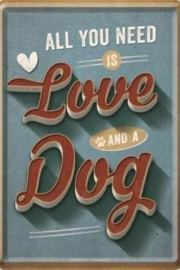 metalen ansichtkaart love dog 10 x 14 cm