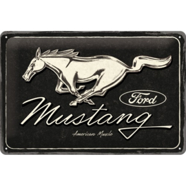tin sign Ford Mustang Horse logo Black 20x30 cm