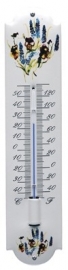 emaille thermometer bloemen blauw / geel