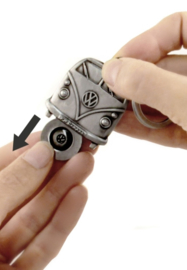 VW bulli bus T1 sleutelhanger vintage mat zilver winkelwagenmuntje