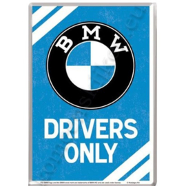 Metalen ansichtkaart BMW drivers only 10-14 cm