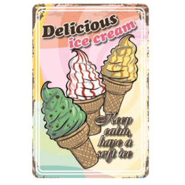 metalen reclamebord delicious ice cream 20-30 cm