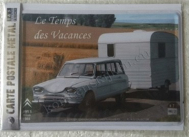 metalen ansichtkaart Citroen Ami craravan 10-14 cm