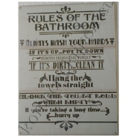 metalen wandbord rules of the bathroom /toilet 30-40 cm