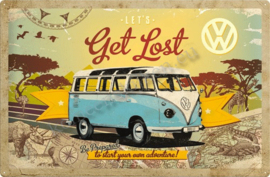 metalen reclamebord xxl Volkswagen samba T1, let's get lost 40-60 cm
