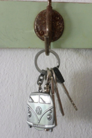 VW bulli bus T1 sleutelhanger vintage mat zilver winkelwagenmuntje