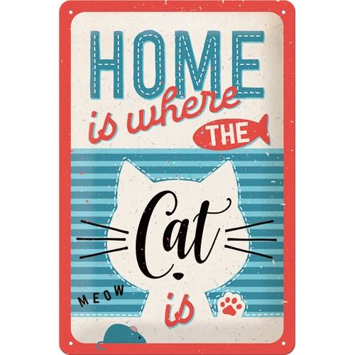 metalen wandplaat home is where the cat is 20x30 cm