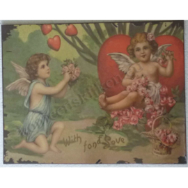 muurplaat 2 engeltjes met hart 35 - 27 cm
