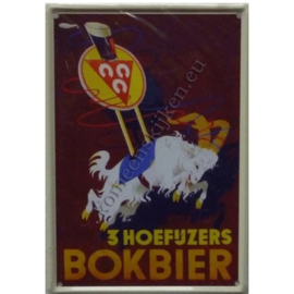 metalen ansichtkaart 3 hoefijzers bokbier 10-14 cm