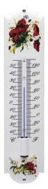emaille thermometer bloemen rood