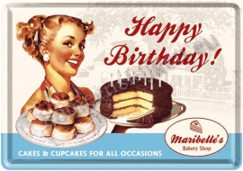 metalen ansichtkaart happy birthday / cake 10-14 cm