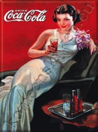 metalen ansichtkaart Coca Cola dame in avondjurk 15-21 cm