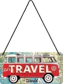 hanging sign / deurbordje VW bus let's travel 10x20 cm