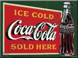 metalen ansichtkaart Coca Cola sold here 15-21 cm