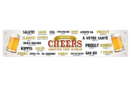 metalen wandbord cheers around the world 46x10 cm