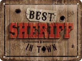 metalen wandbord Best sheriff in town 15x20 cm
