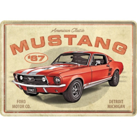 Metal Card Ford Mustang 1967 Red 10 x 14 cm